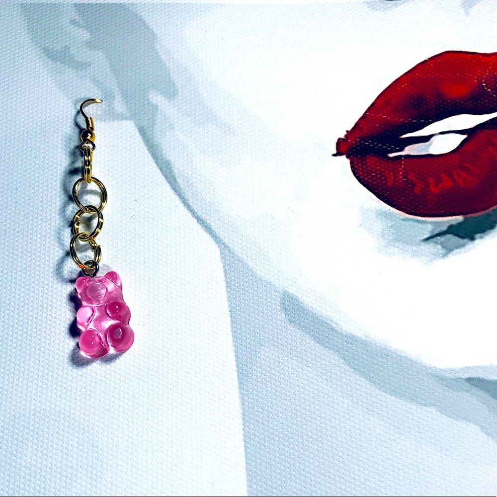 Pink Resin Gummy Bear Hand Crafted Earrings